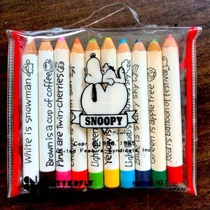 VTG 1985 Peanuts snoopy mini Multi color pencil set case